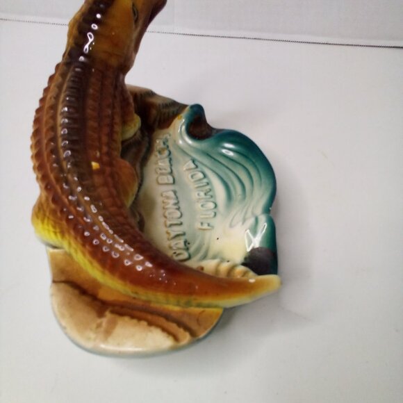 Vintage Daytona Beach Florida Ashtray Trinket Dish Alligator Crocodile - Picture 11 of 14